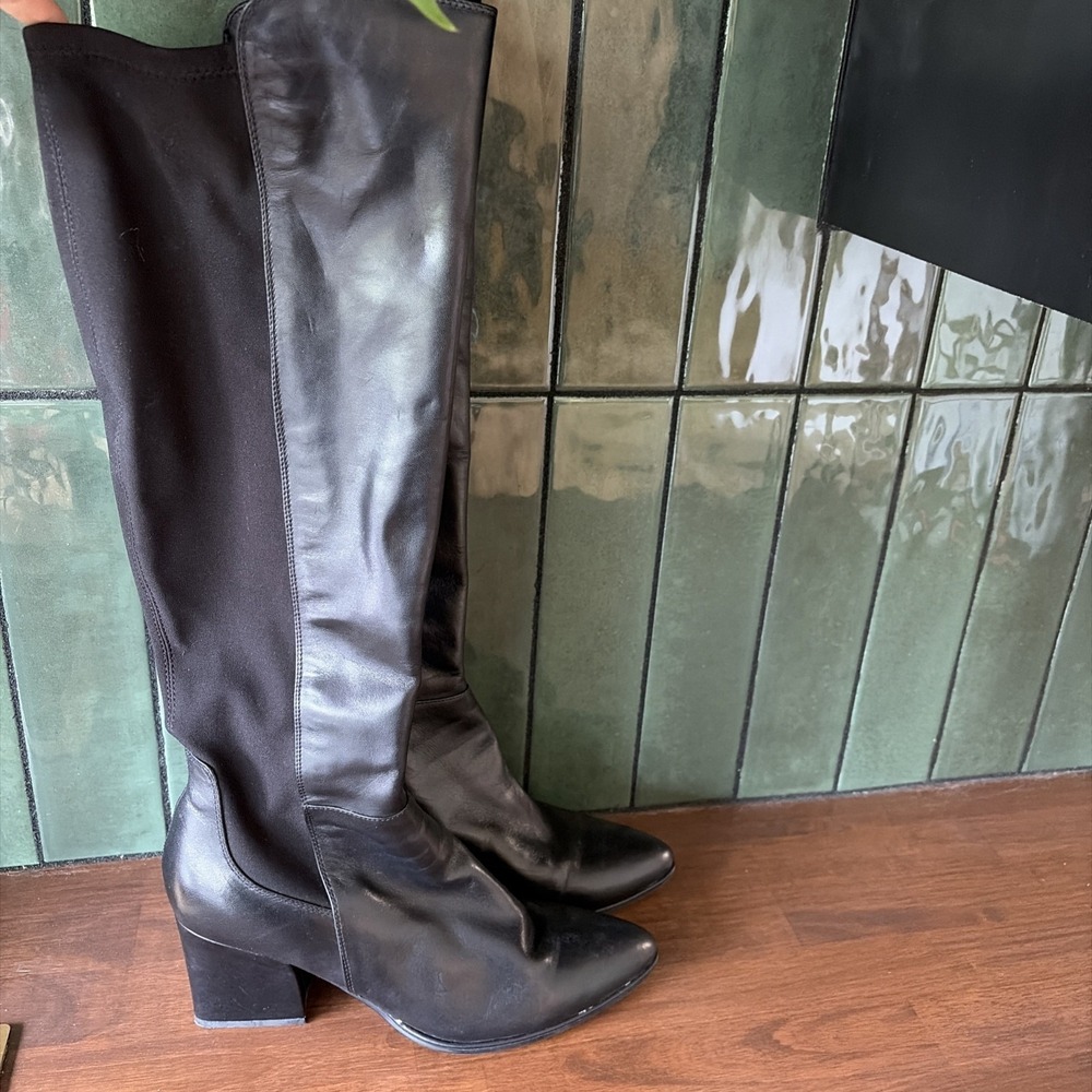 Marc Fisher Women's Leather Boots Size 10 Black Heel To The Knee Tall Read